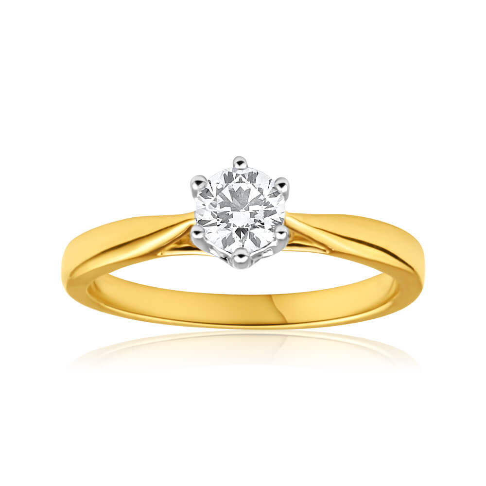 Flawless Cut 18ct Yellow Gold & White Gold Solitaire Ring With 0.4 Carat Diamond
