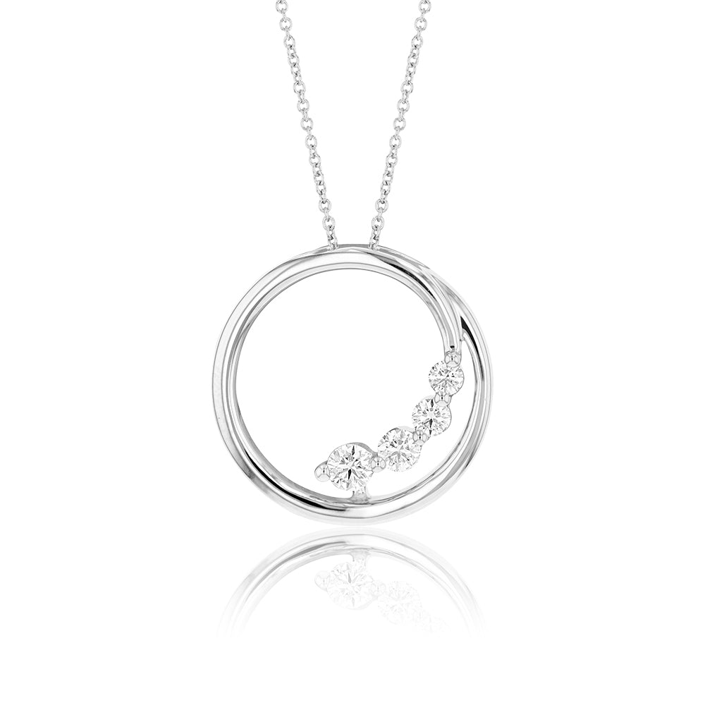Flawless Cut 1/4 Carat Diamond Open Circle Pendant in 9ct White Gold With Chain