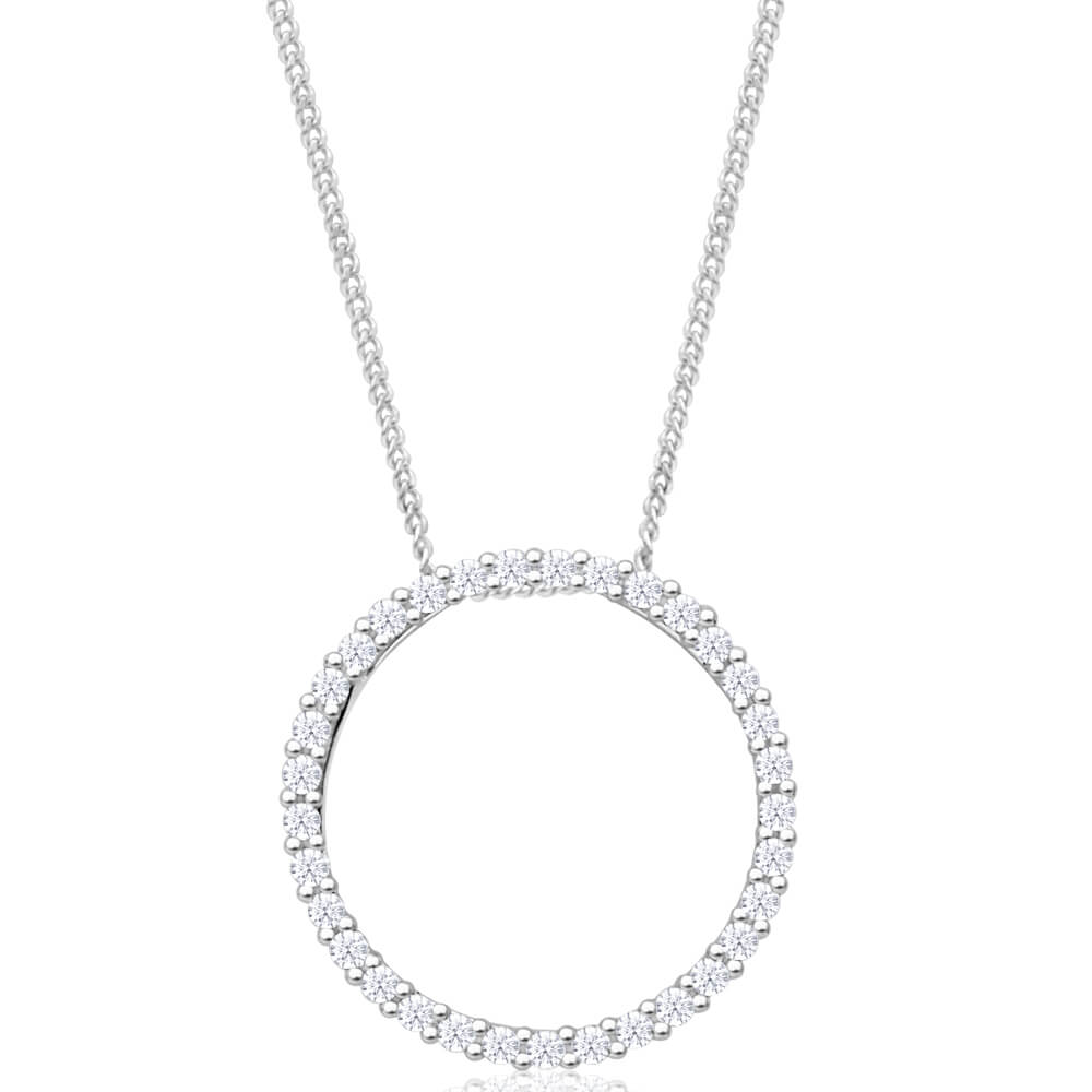 9ct Gorgeous White Gold  Circle of Life 1/4 Carat Diamond Pendant With Chain