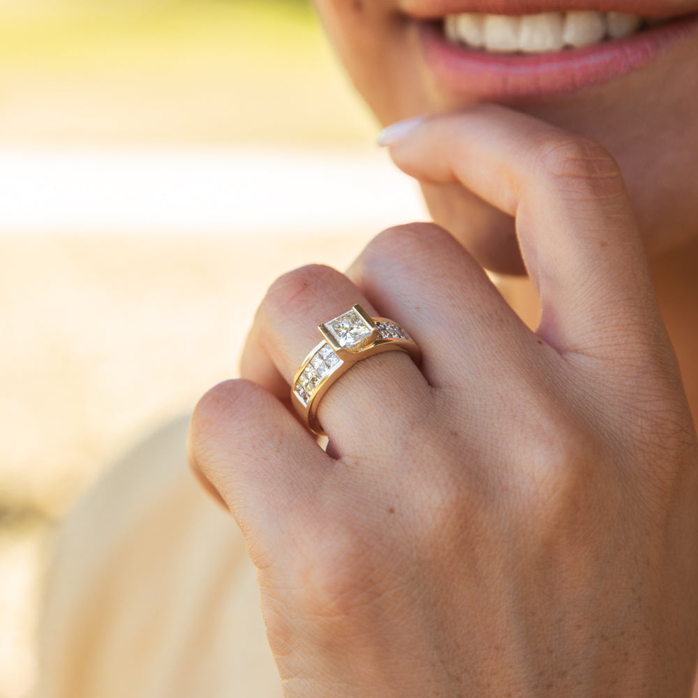 Yellow gold princess cut engagement ring deals
