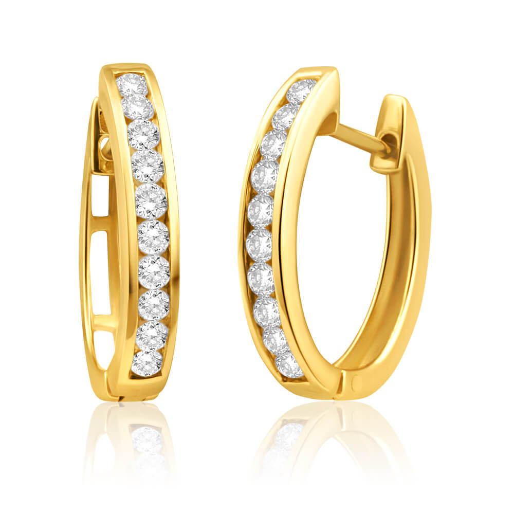 9ct Yellow Gold Stylish Diamond Hoop Earrings
