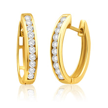 Load image into Gallery viewer, 9ct Yellow Gold Stylish Diamond Hoop Earrings