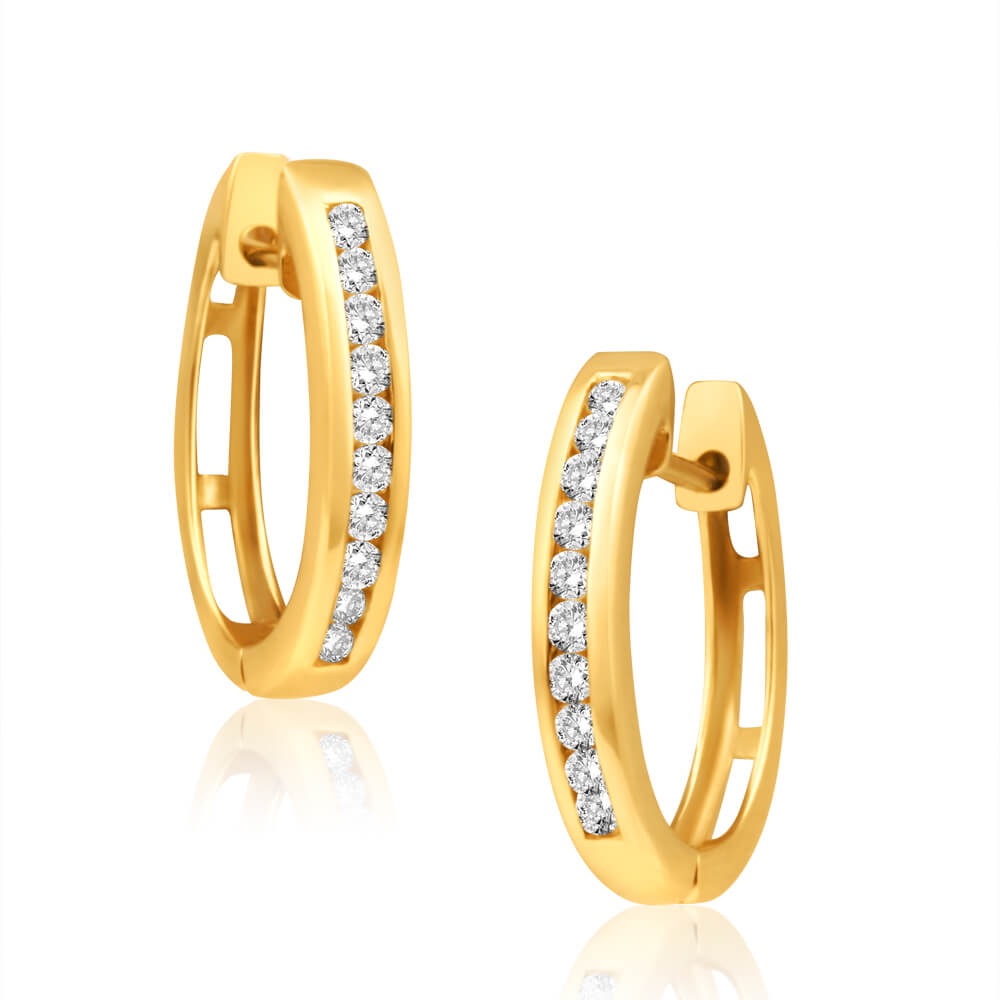 9ct Yellow Gold Luxurious Diamond Hoop Earrings