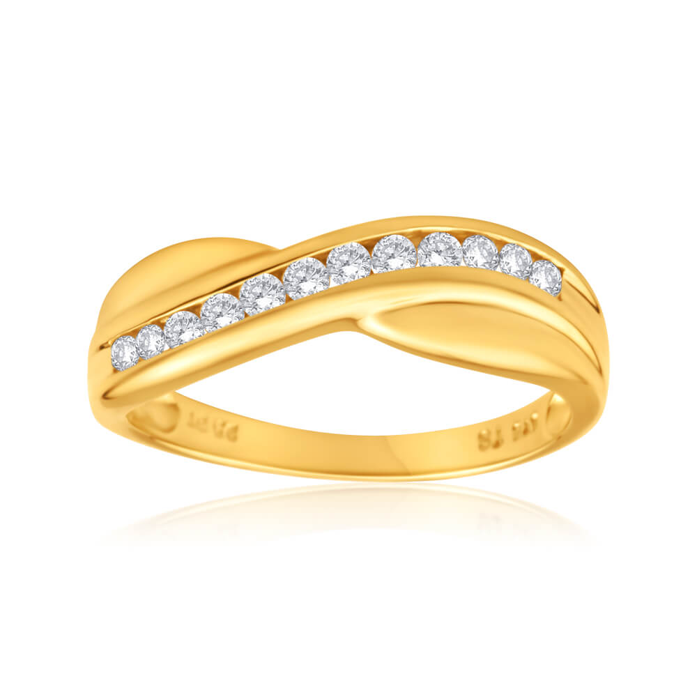9ct Yellow Gold 1/4 Carat Channel set Diamond Ring with 12 Brilliant Cut Diamonds