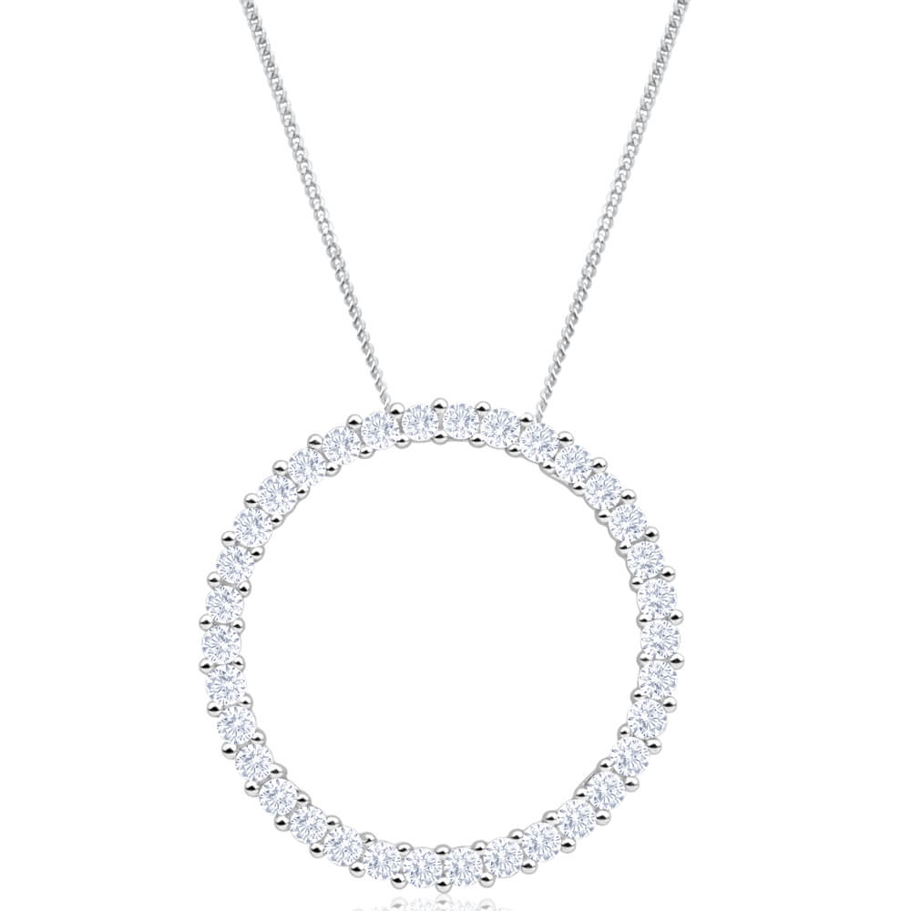 9ct White Gold Circle Of Life Diamond Pendant With Chain