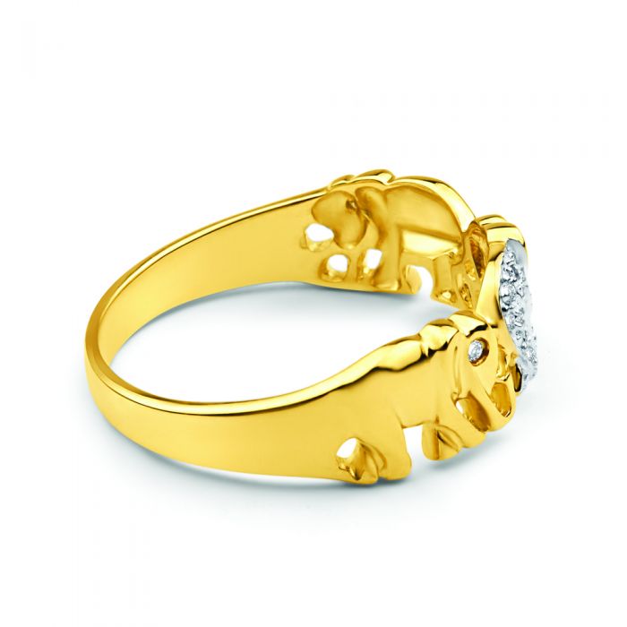 9ct Yellow Gold Elephant Diamond Ring - Elephants Symbolise Good Luck