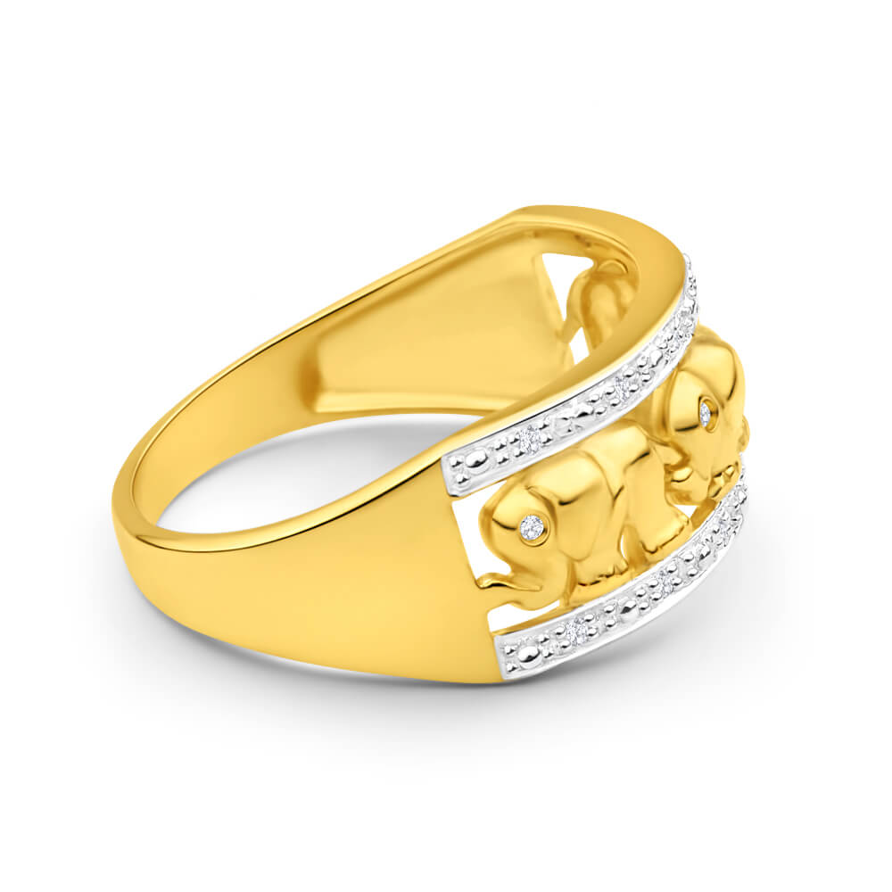 9ct Yellow Gold Stunning Elephant Diamond Ring
