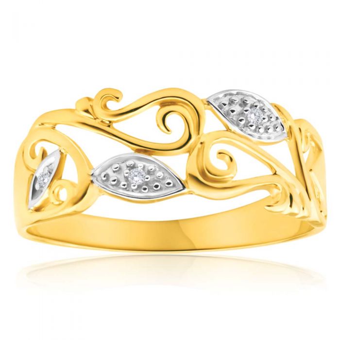 9ct Yellow Gold Stunning Bead Diamond Ring