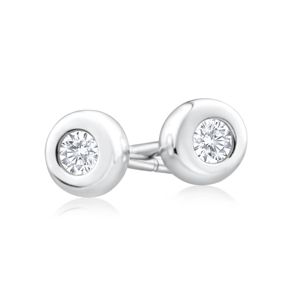 9ct White Gold Diamond Stud Earrings Set With 2 Brilliant Cut Diamonds