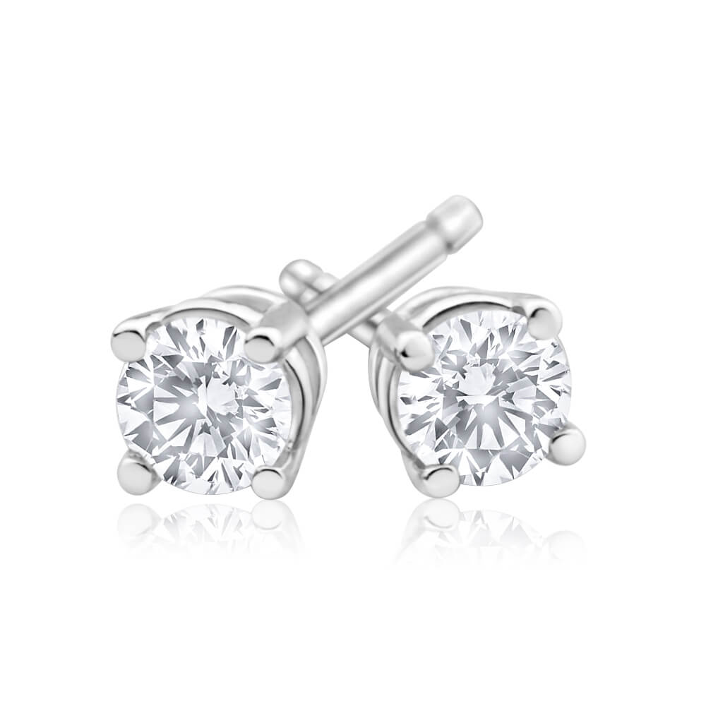 9ct White Gold Diamond Stud Earrings Set With 2 Gorgeous Brilliant Cut Diamonds