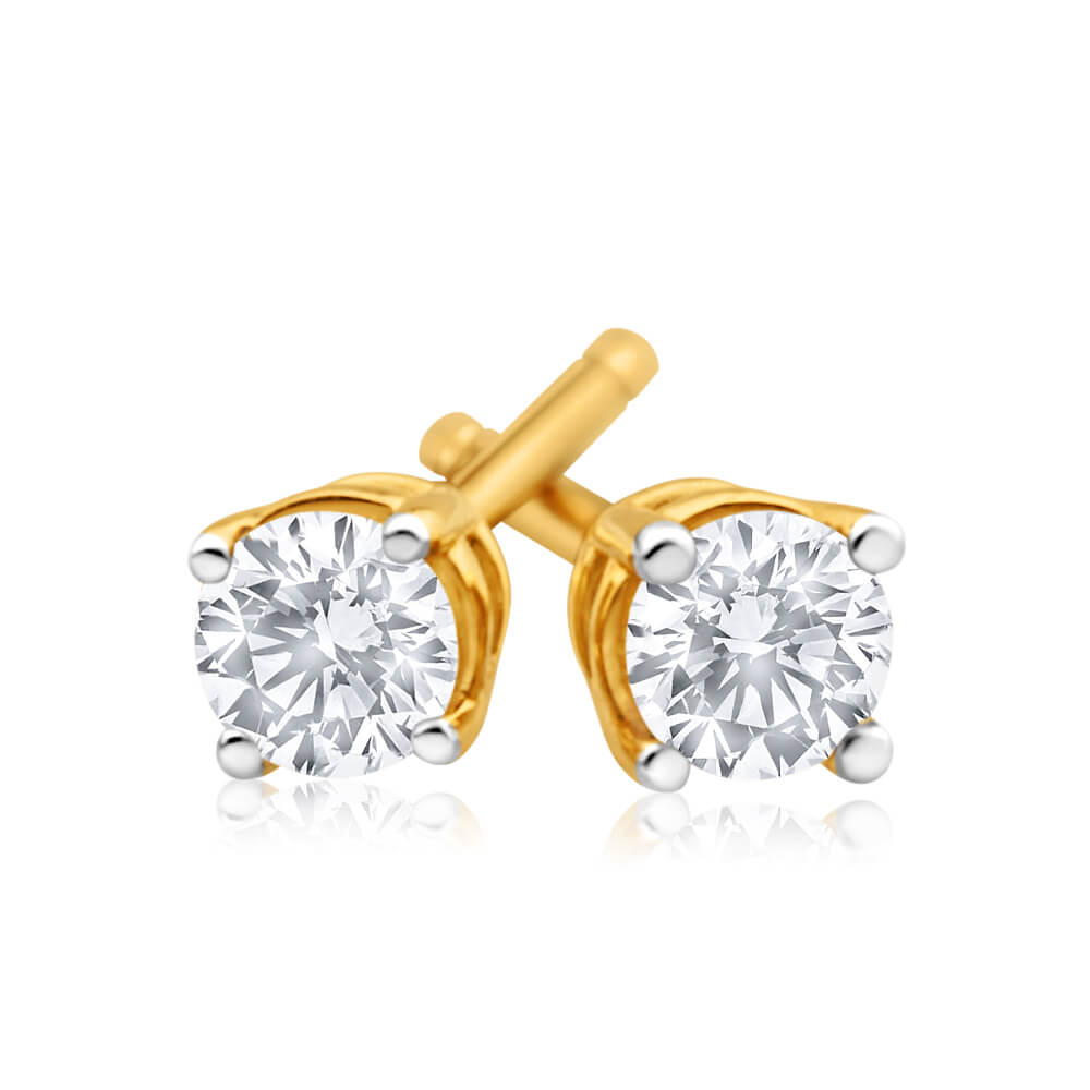 9ct Yellow Gold Diamond Stud Earrings