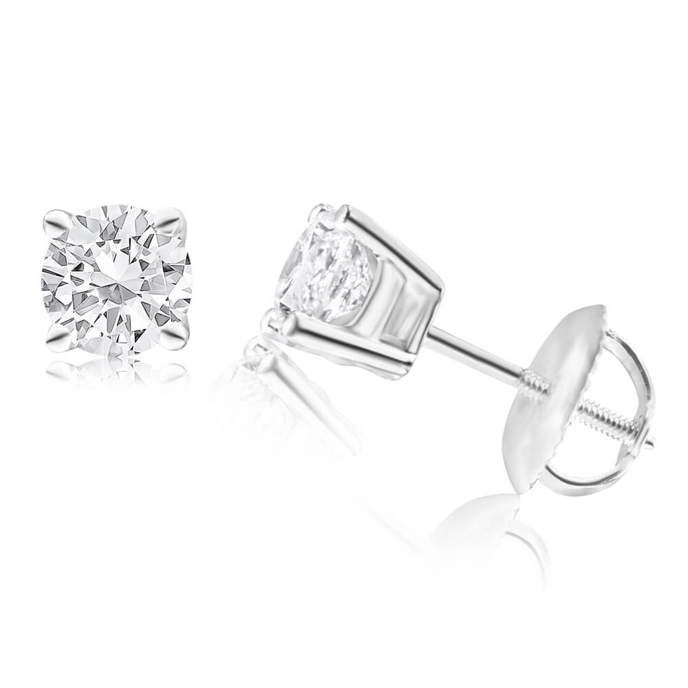 18ct White Gold Screwback Stud Earrings With 1 Carat Of Diamonds