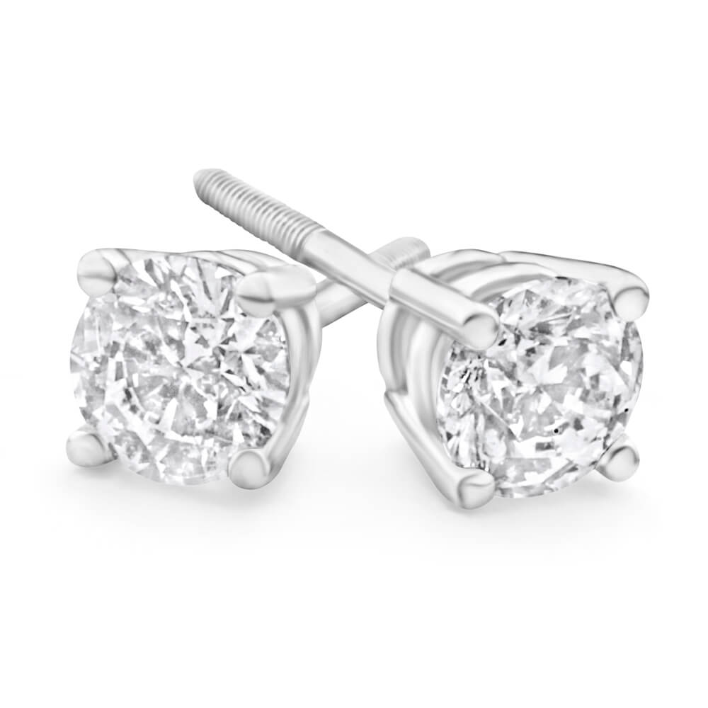 18ct White Gold Screwback Stud Earrings With 1 Carat Of Diamonds