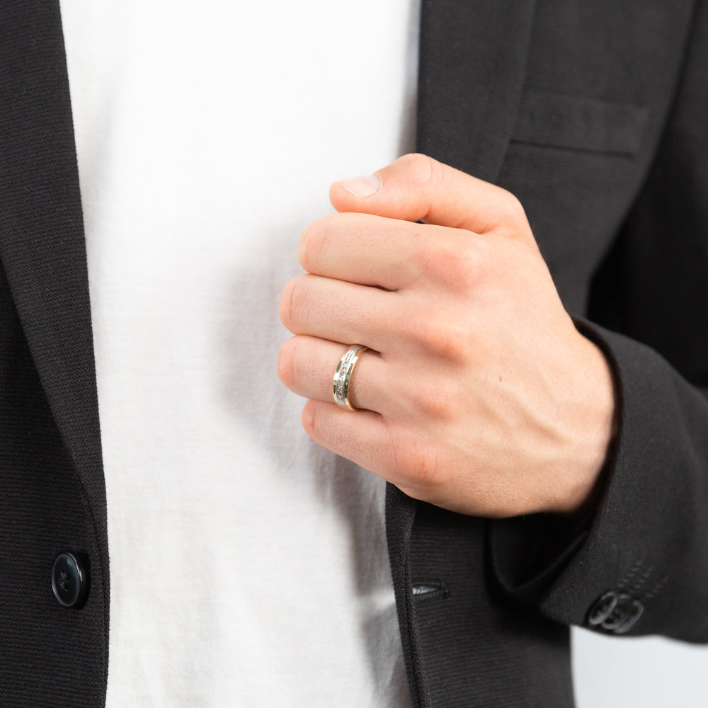 9ct Yellow Gold & White Gold Mens Ring With 0.2 Carats Of Diamonds