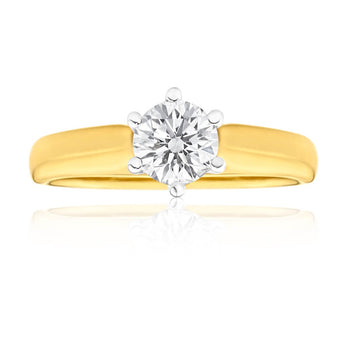 18ct Yellow Gold & White Gold Solitaire Diamond Ring