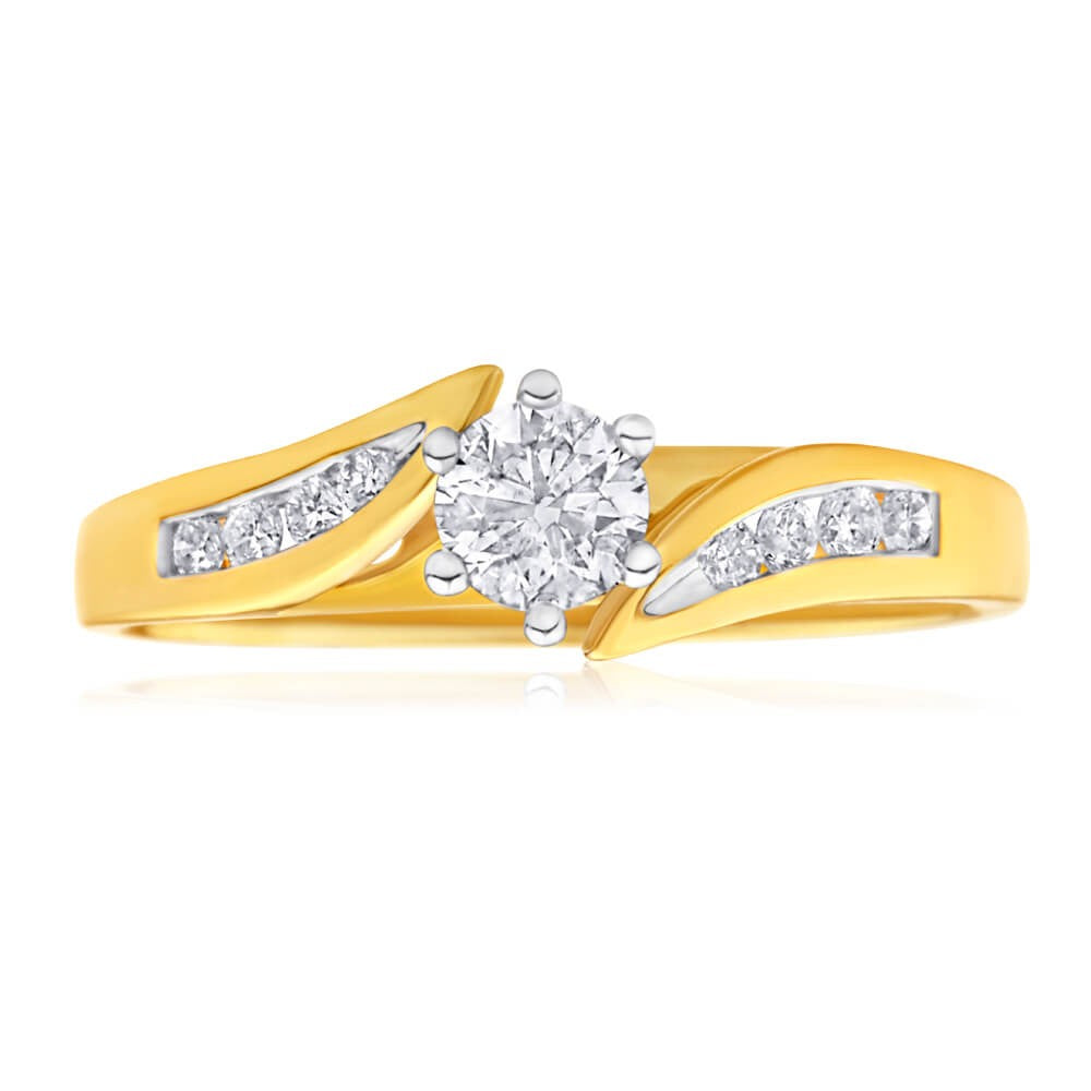 18ct Yellow Gold & White Gold Diamond Ring