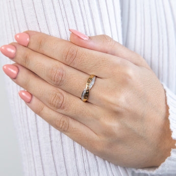 9ct Yellow Gold Love Crossover Ring with 4 Diamonds