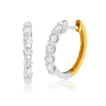 9ct Yellow Gold & White Gold Diamond Hoop Earrings