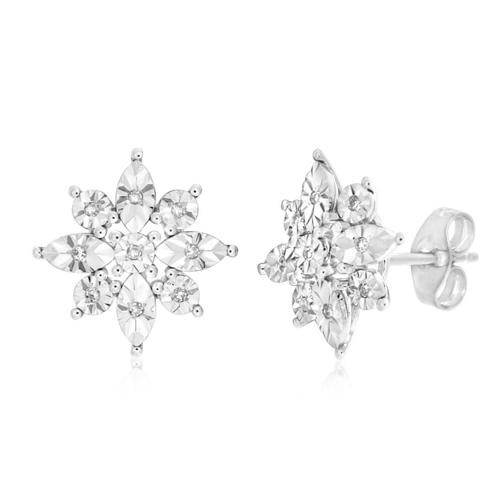9ct Elegant White Gold Diamond Stud Earrings