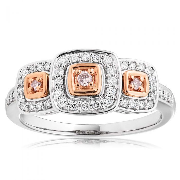 9ct White Gold 1/4 Carat Diamond Ring with 3 Pink Diamonds