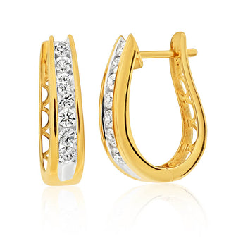 9ct Yellow Gold 3/4 Carat Diamond Hoops