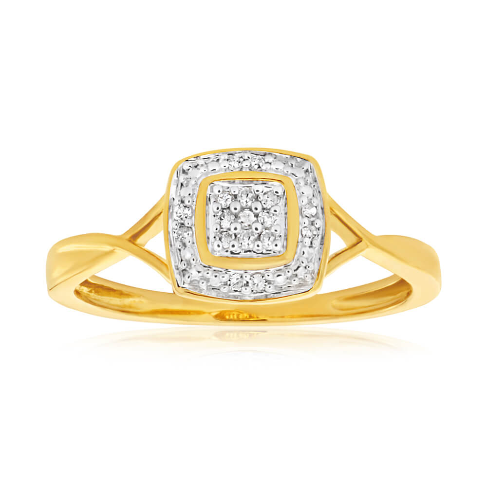 9ct Yellow Gold Diamond Ring Set with 17 Stunning Brilliant Diamonds