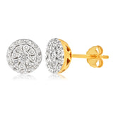 9ct Yellow Gold Brilliant Diamond Stud Earrings