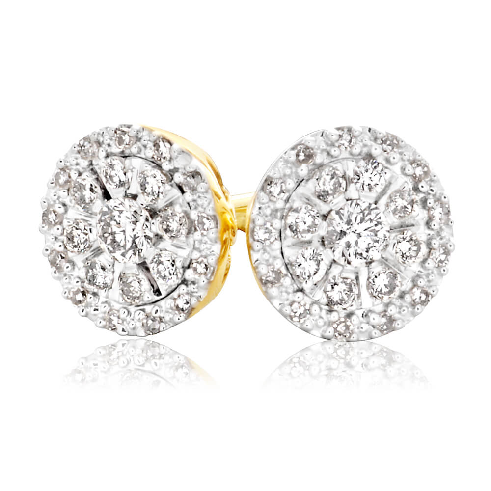 9ct Yellow Gold Brilliant Diamond Stud Earrings