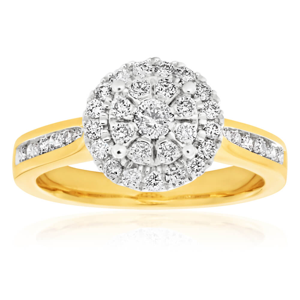 9ct Yellow Gold Diamond Ring Set with 1/2 Carat 38 Stunning Brilliant Diamonds