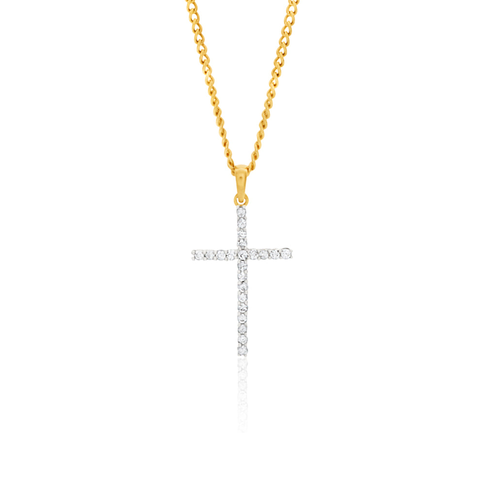 9ct Yellow Gold Diamond Cross Pendant Set with 22 Brilliant Diamonds