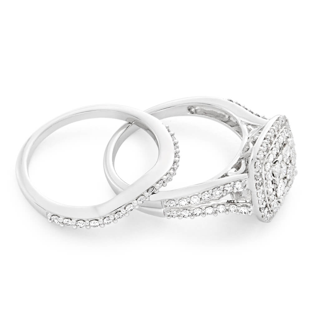 9ct White Gold 2 Ring Bridal Set With 1.2 Carats Of Diamonds