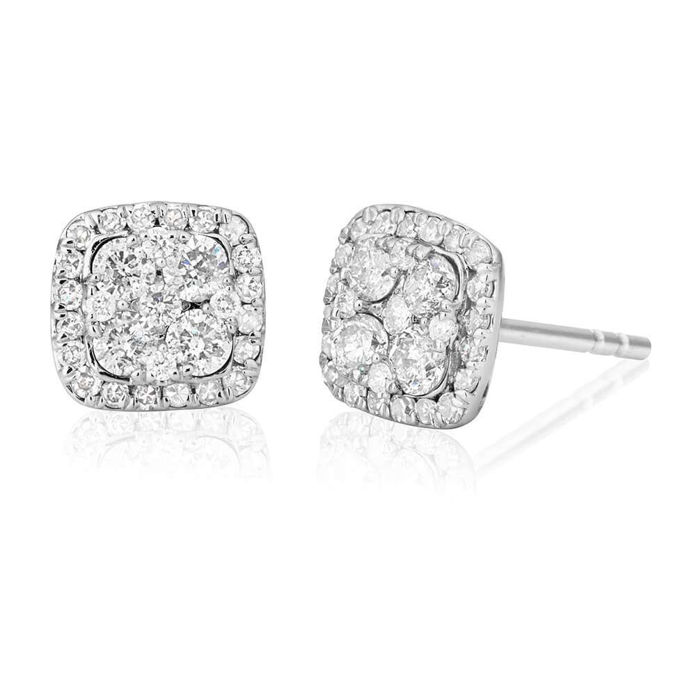 9ct White Gold Radiant 1/2 Carat Diamond Stud Earrings