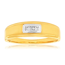 Load image into Gallery viewer, 9ct Yellow Gold Matt Polished Gents Ring with 3 Diamonds