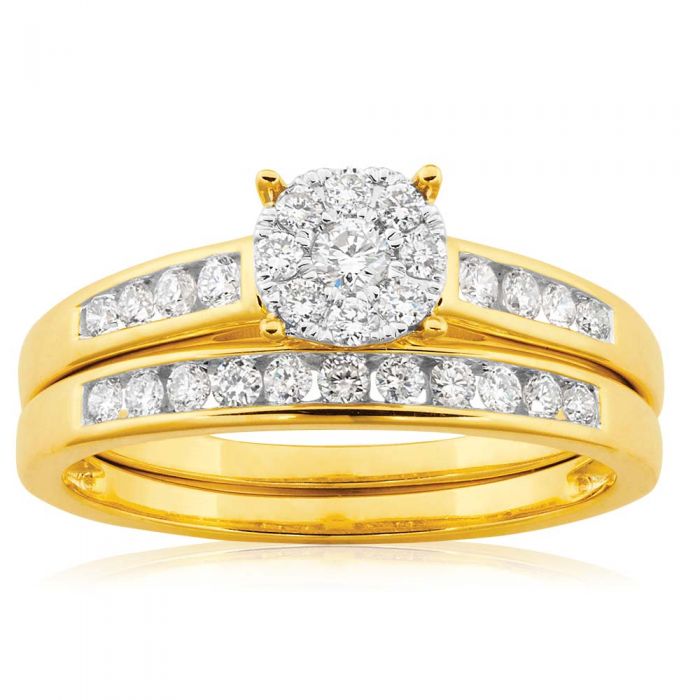 9ct Yellow Gold 2 Ring Bridal Set With 1/2 Carats Of Brilliant Cut Diamonds