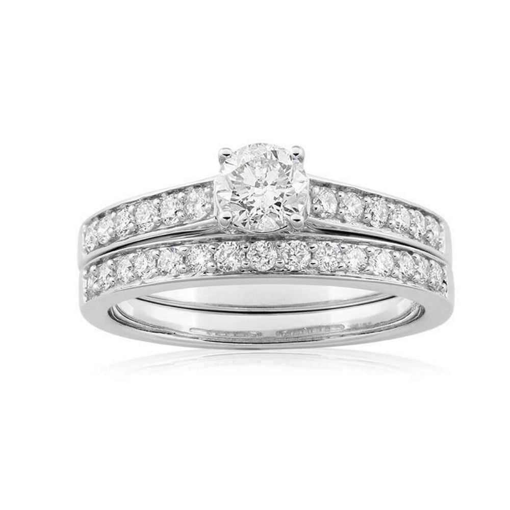 9ct White Gold 2 Ring Bridal Set With 28 Diamonds Totalling 1 Carat