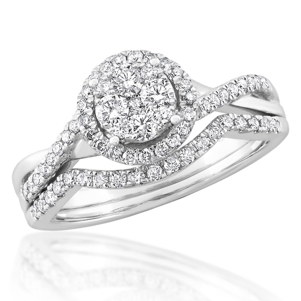 9ct White Gold 2 Ring Bridal Set With 5/8 Carats Of Diamonds