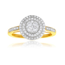 Load image into Gallery viewer, 9ct Yellow Gold 1/2 Carat Halo Diamond Ring