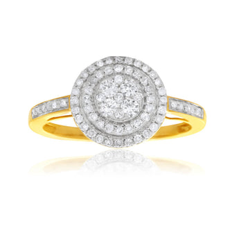 9ct Yellow Gold 1/2 Carat Halo Diamond Ring