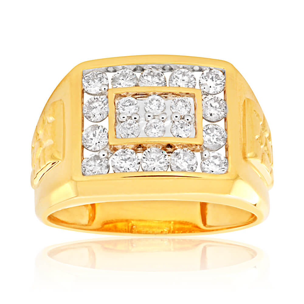 9ct Yellow Gold 1 Carat Diamond Ring Set With 20 Brilliant Cut Diamond