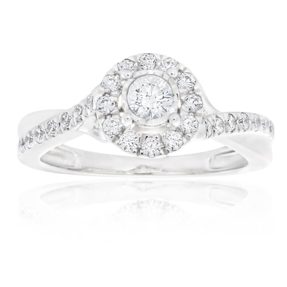 9ct White Gold Ring With 1/2 Carats Of Diamonds