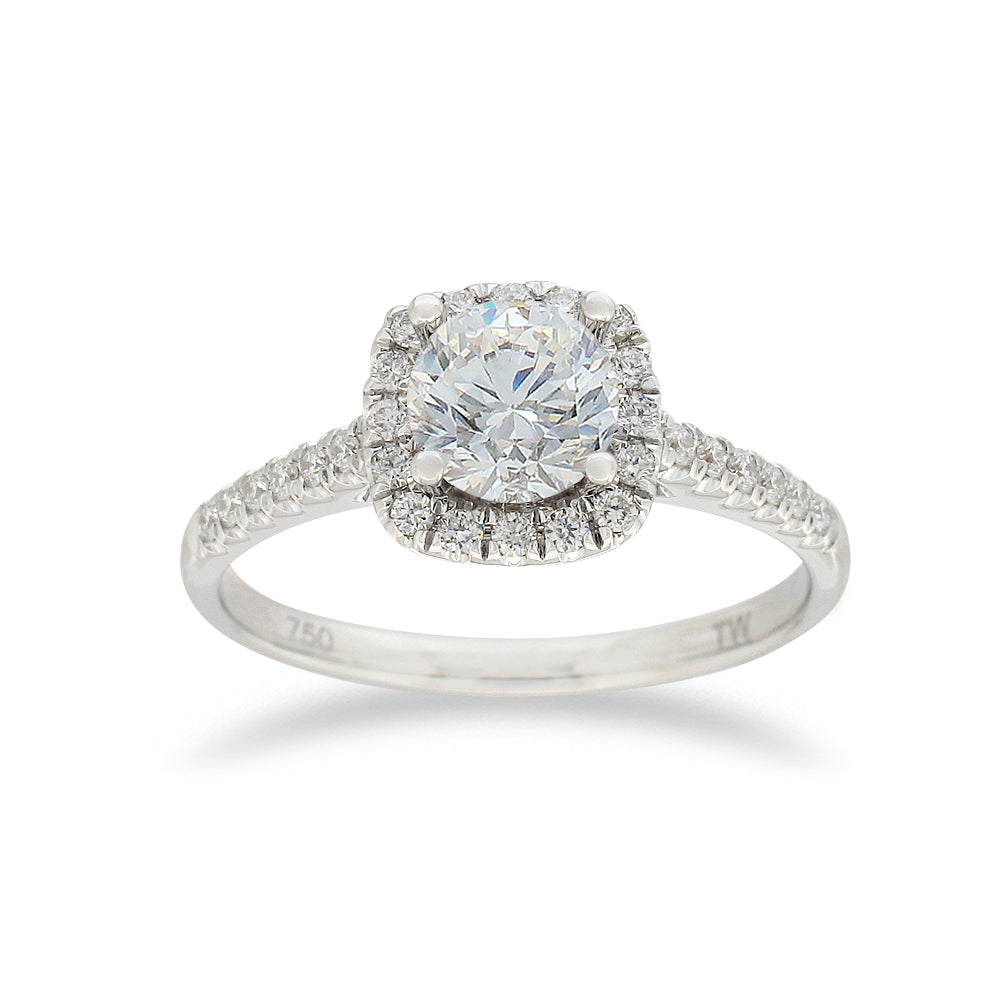 18ct White Gold 1.00 Carat Diamond Halo Ring with 3/4 Carat Certified Centre Diamond