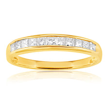 Load image into Gallery viewer, 9ct Yellow Gold Diamond Ring Set With 11 Princess Cut Diamonds