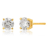 14ct Yellow Gold Diamond Stud Earrings with 0.96 Carat of Diamonds