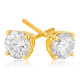 14ct Yellow Gold Diamond Stud Earrings with 0.96 Carat of Diamonds