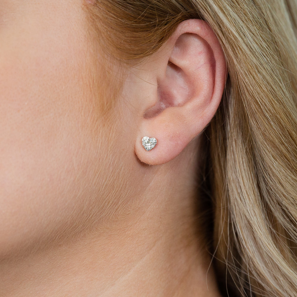 9ct White Gold Luxurious 1/2 Carat Diamond Heart Stud Earrings