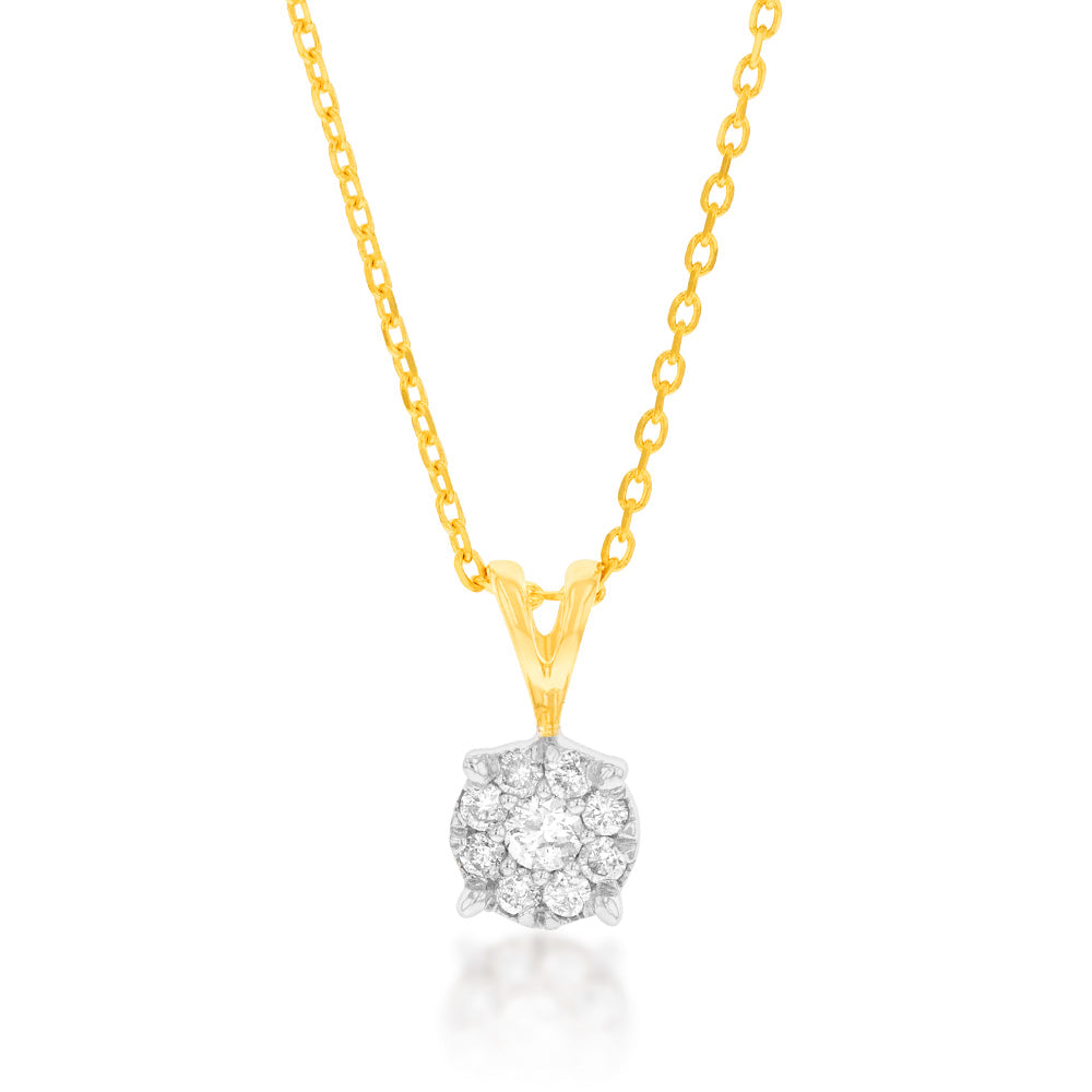 9ct Yellow Gold Diamond Pendant with Infinity Detail on Adjustable Length 45cm Chain