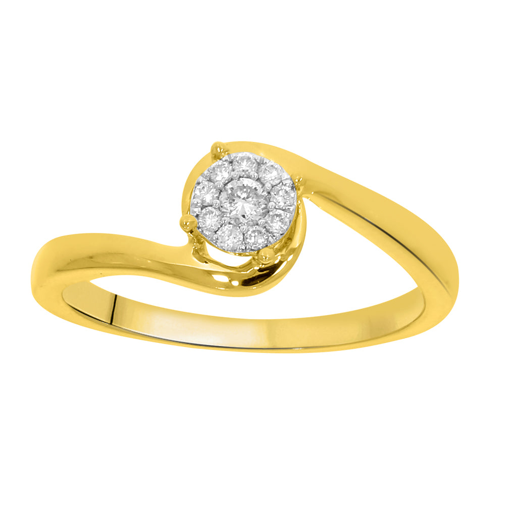 9ct Yellow Gold 0.1 Carat Diamond Swirl Halo Ring