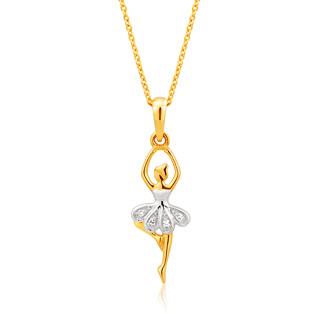 9ct Yellow Gold Diamond Ballerina Pendant With 45cm Chain