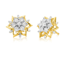 Load image into Gallery viewer, 9ct Yellow Gold 1/3 Carat Diamond Stud Earrings set wtih 26 Brilliant Cut Diamonds