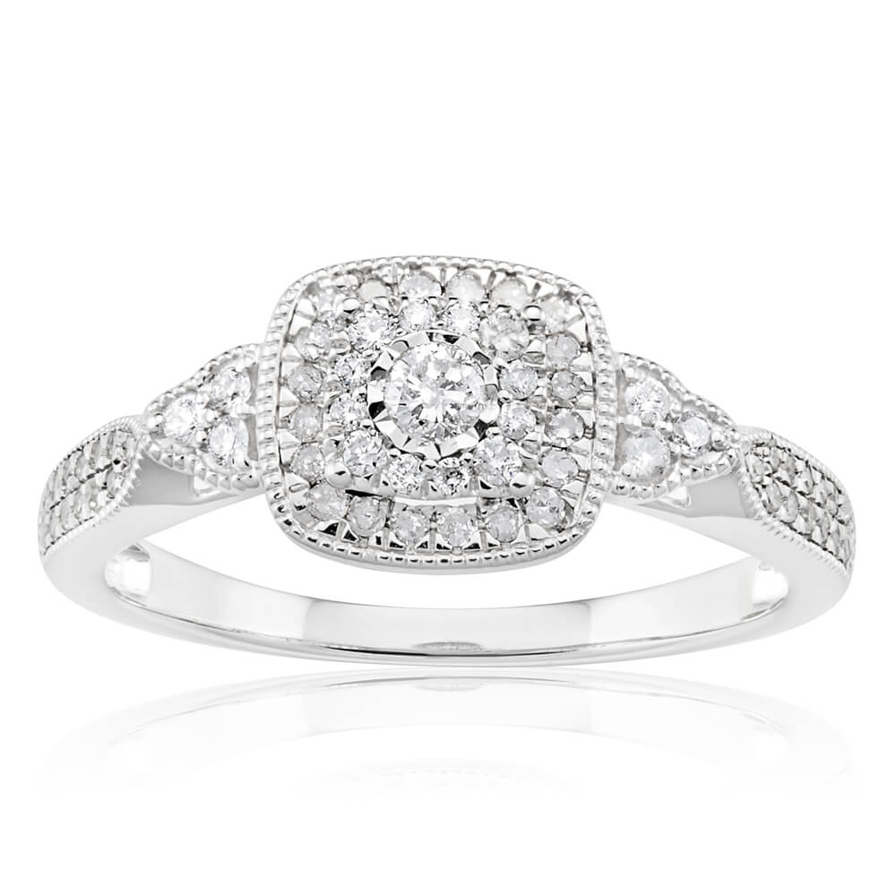 9ct White Gold Ring With 1/3 Carats Of Diamonds